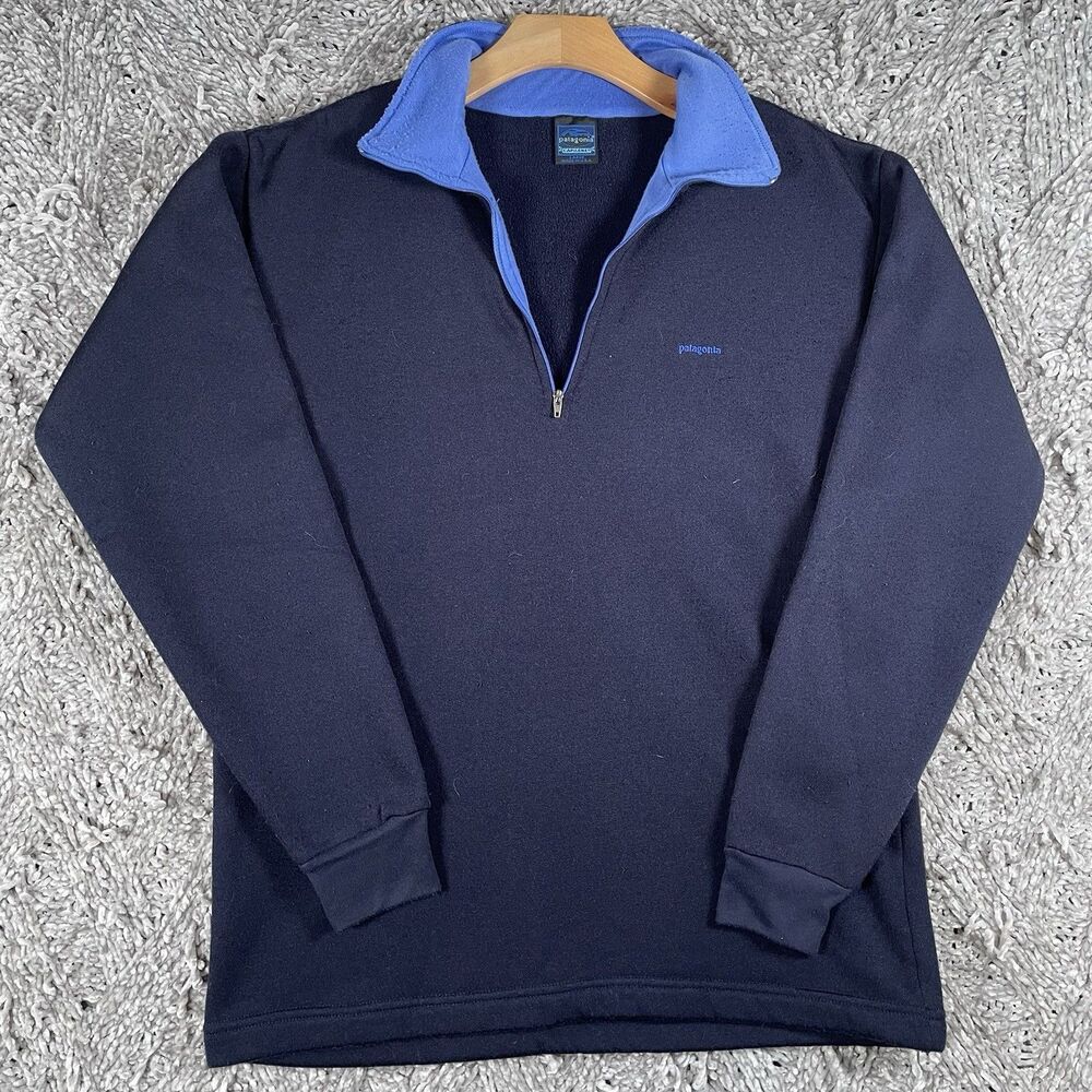 Vintage Patagonia Capilene 1/4 Zip Sweater Men’s Large Navy Blue Active 42461